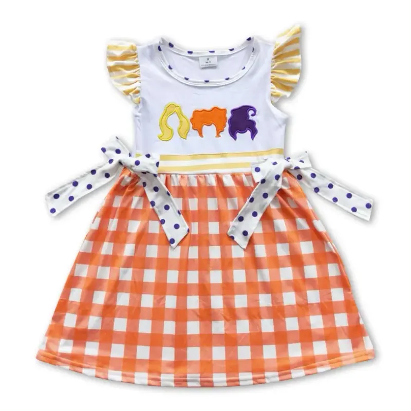 Witches Orange Plaid Kids Girls Halloween Dresses