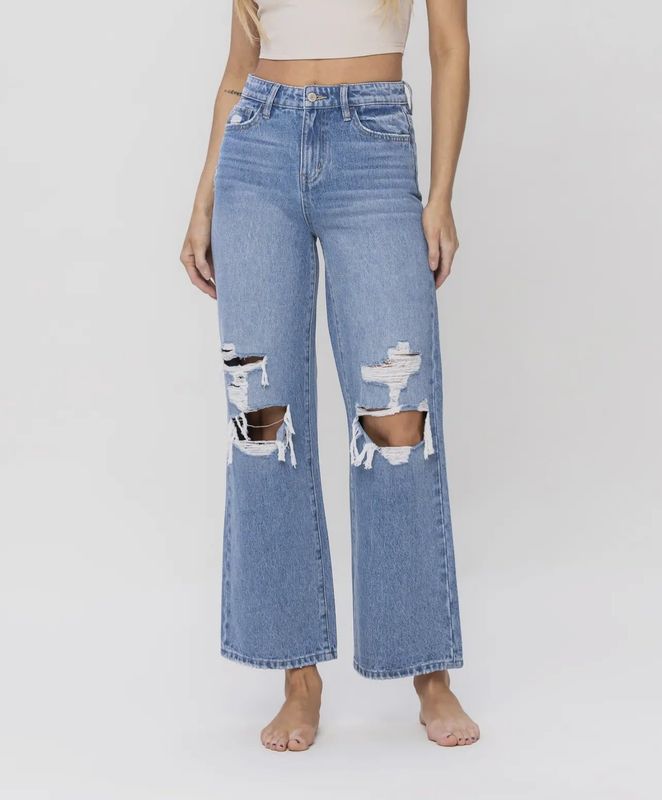 Olivia Hi-Rise Distressed Wide Leg Jeans