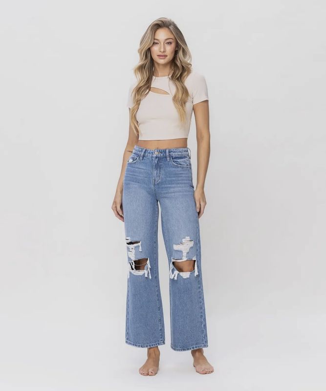 Olivia Hi-Rise Distressed Wide Leg Jeans