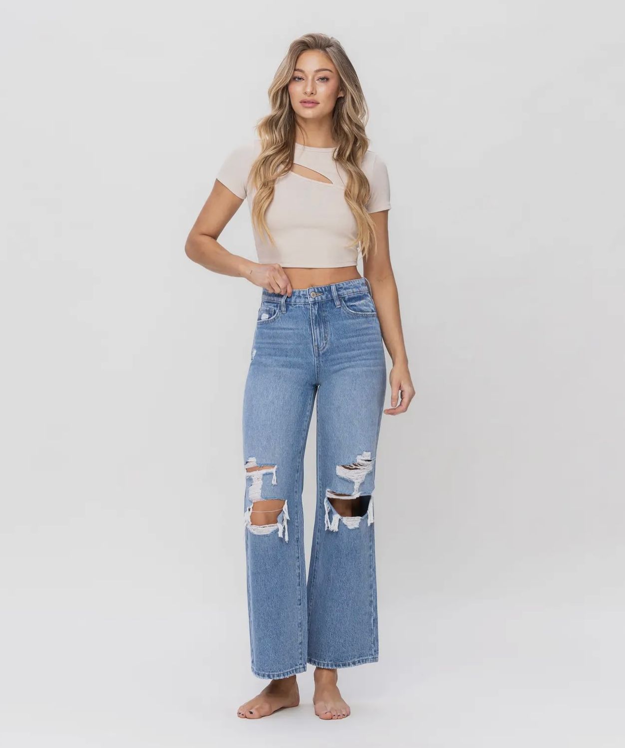Olivia Hi-Rise Distressed Wide Leg Jeans, Color: TOLL-FREE, Size: 24