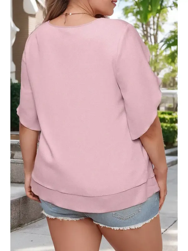 Plus Size Frilly Overlap Sleeve Double Layered Top