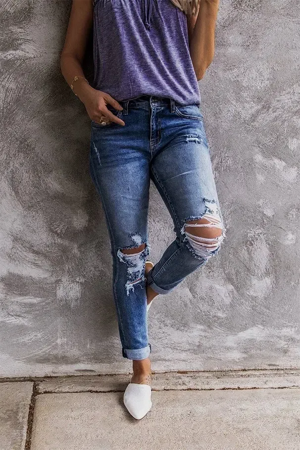 Vintage Ripped Straight Pants Jeans