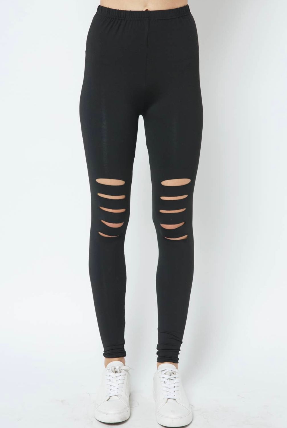 Laser Cut Out Spandex Leggings, Color: Black, Size: S