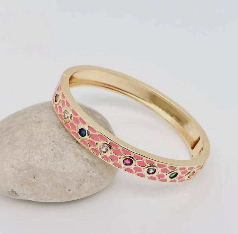 Enamel Gold-Plated Metal Bangle with Cubic Zirconia