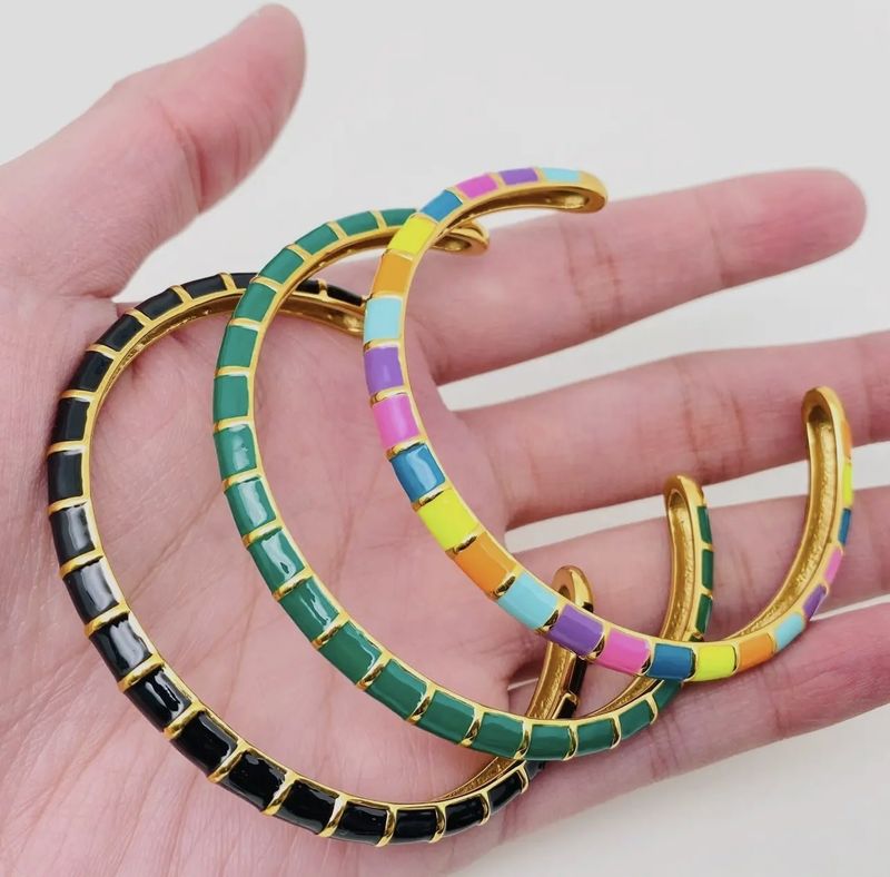 Color Enamel 18K Gold Plated C Shape Cuff Bangle