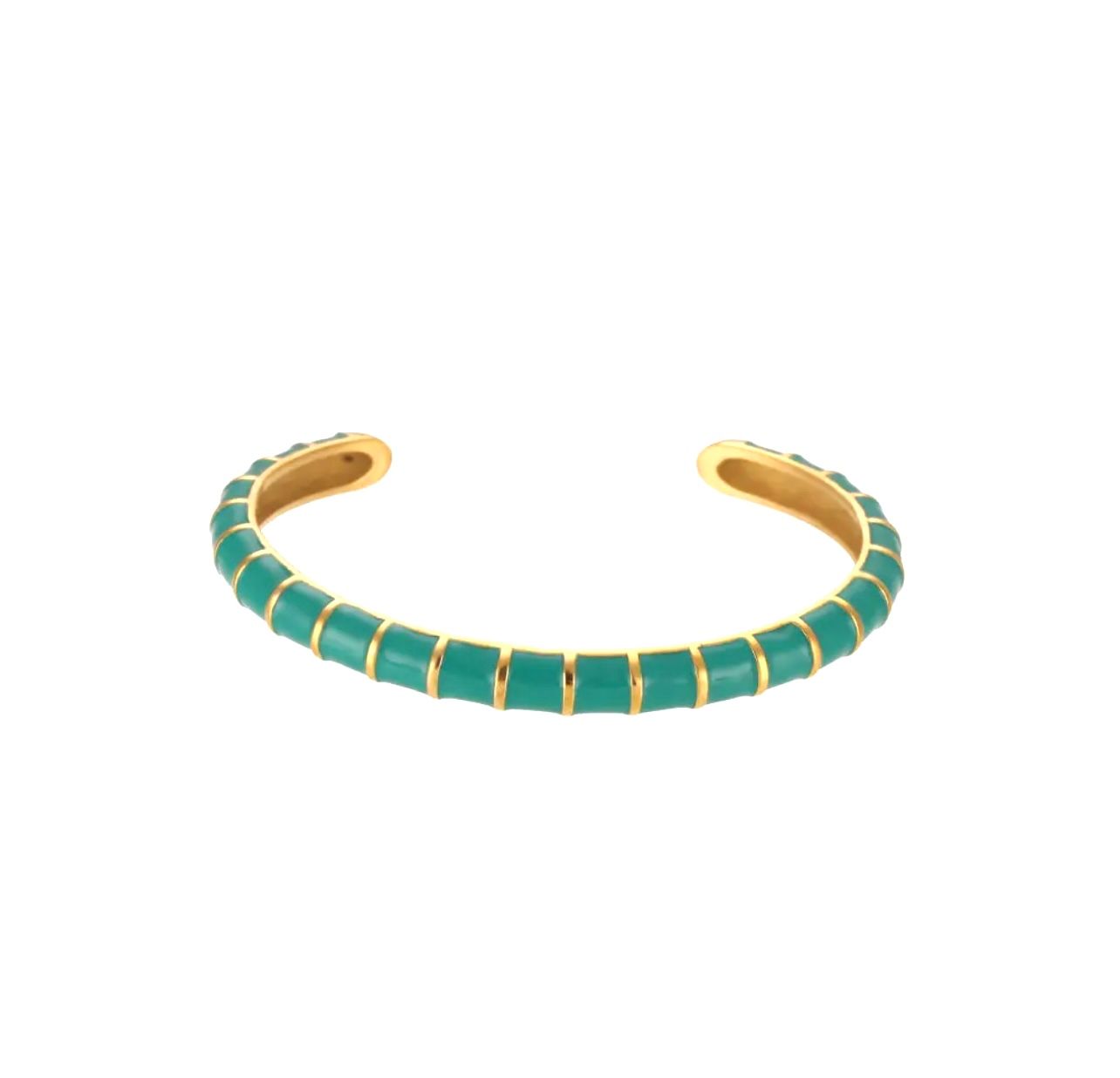 Color Enamel 18K Gold Plated C Shape Cuff Bangle, Color: Teal, Size: OS