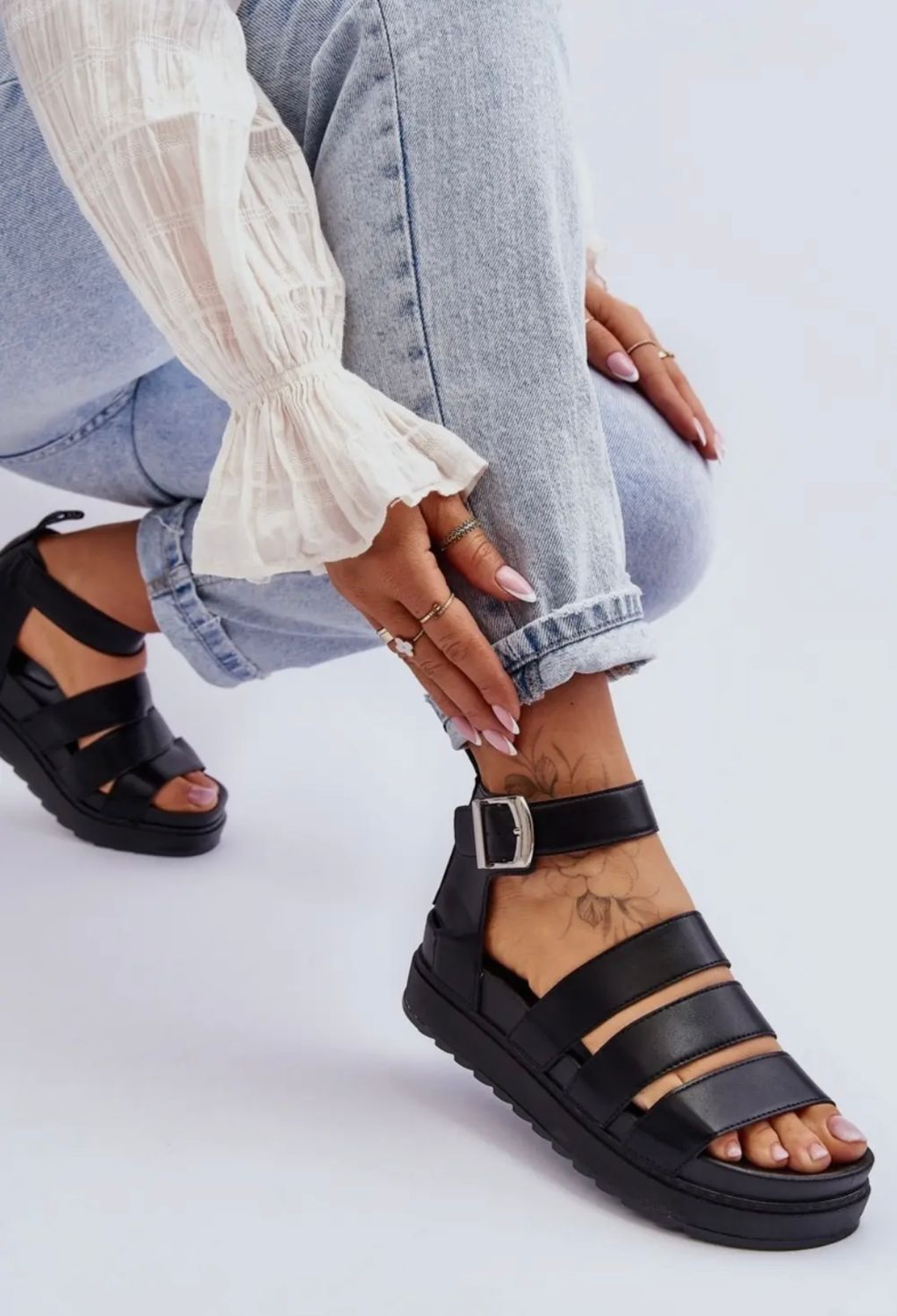Chunky Strappy DM Dupe Sandals, Color: Black, Size: 5