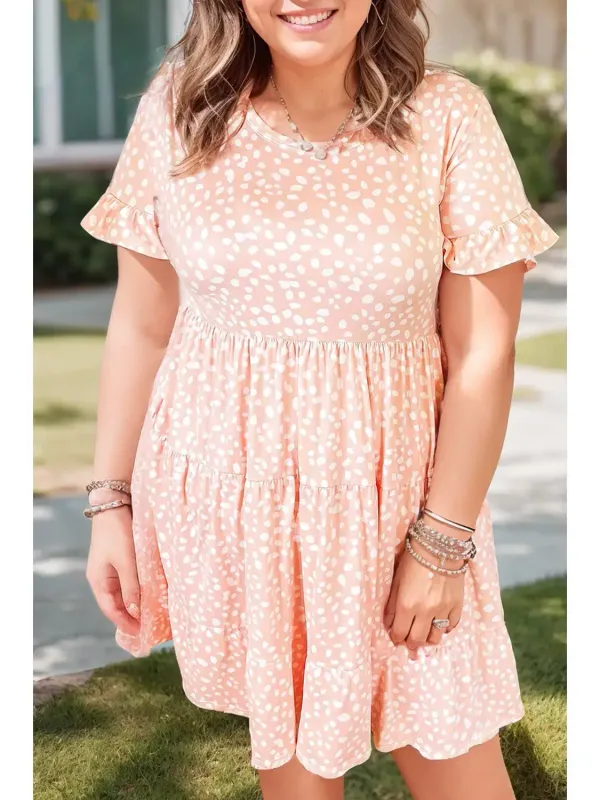 Plus Size Pink Leopard Print Tiered Ruffle Dress