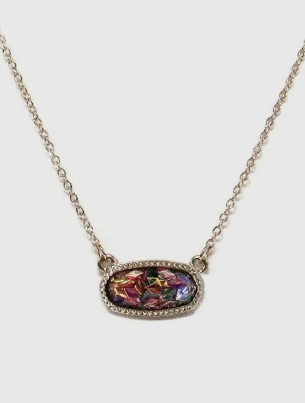 KS Dupe Irridescent Gemstone Oval Pendant Necklace