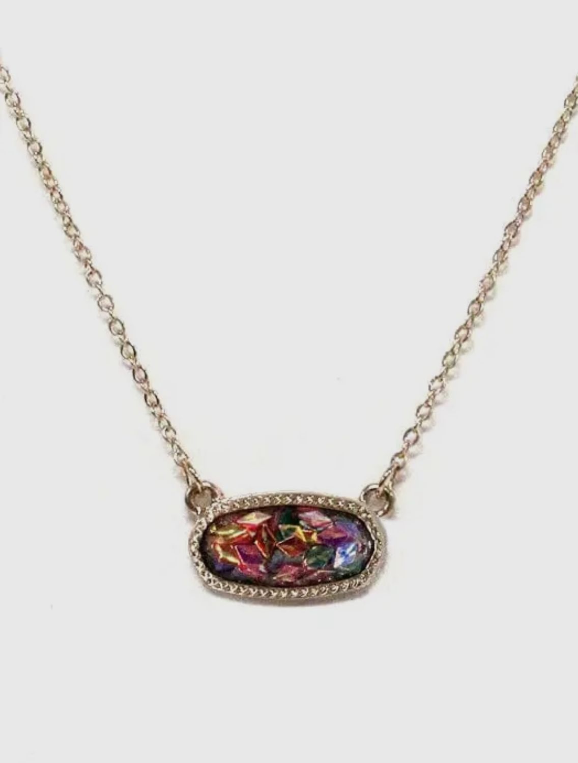 KS Dupe Irridescent Gemstone Oval Pendant Necklace, Color: Multi/Gold, Size: OS