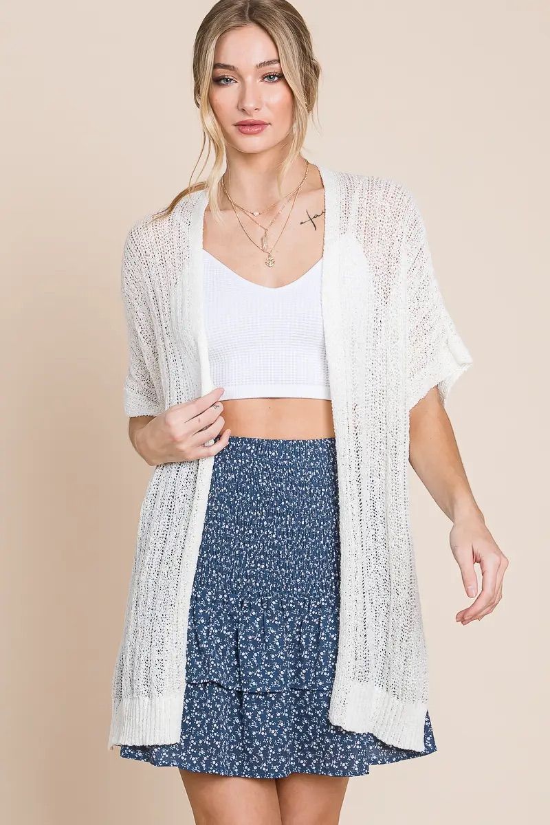Lightweight Semi Sheer Sweater Kimono, Color: Off White, Size: S
