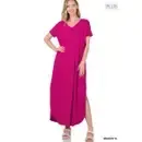 Plus V-Neck Short Sleeve Side Slit Maxi Dress