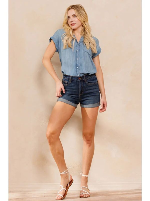 Classic High Rise Rolled Cuff Jean Shorts