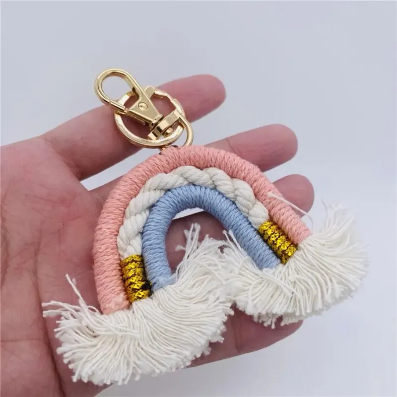 Hand-Woven Rainbow Tassel Keychain Pendant