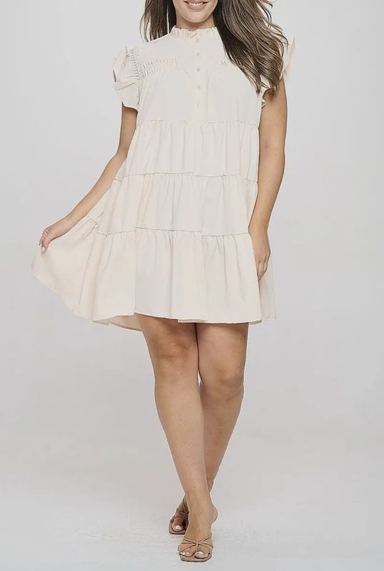 Plus Size Ruffle Cap Sleeve Tiered Solid Dress