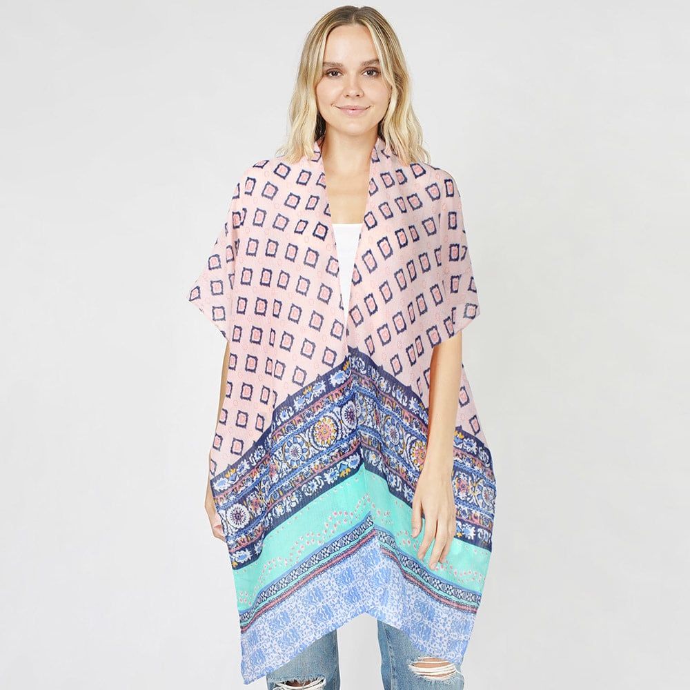 Navy/Pink Abstract Patterned Kimono