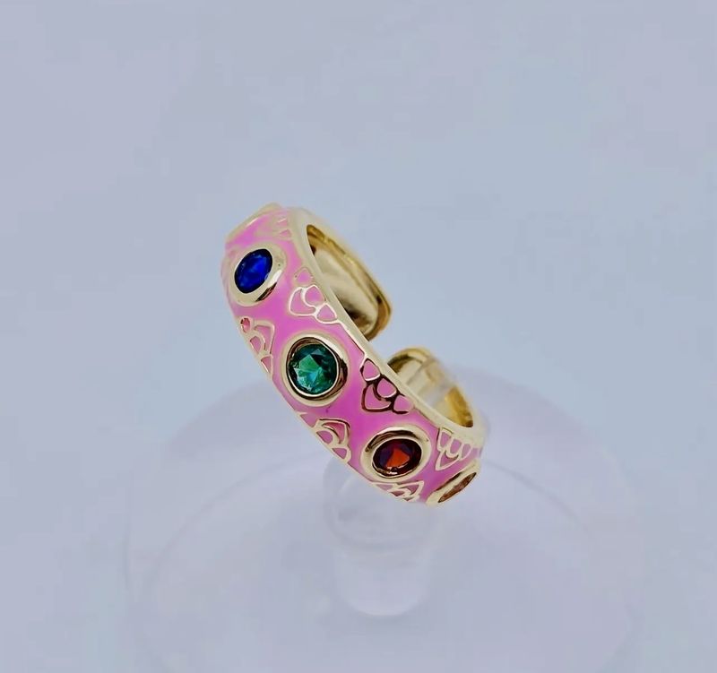 7 Colors of Cubic Zirconia Enamel Adjustable Ring