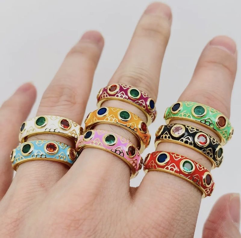7 Colors of Cubic Zirconia Enamel Adjustable Ring