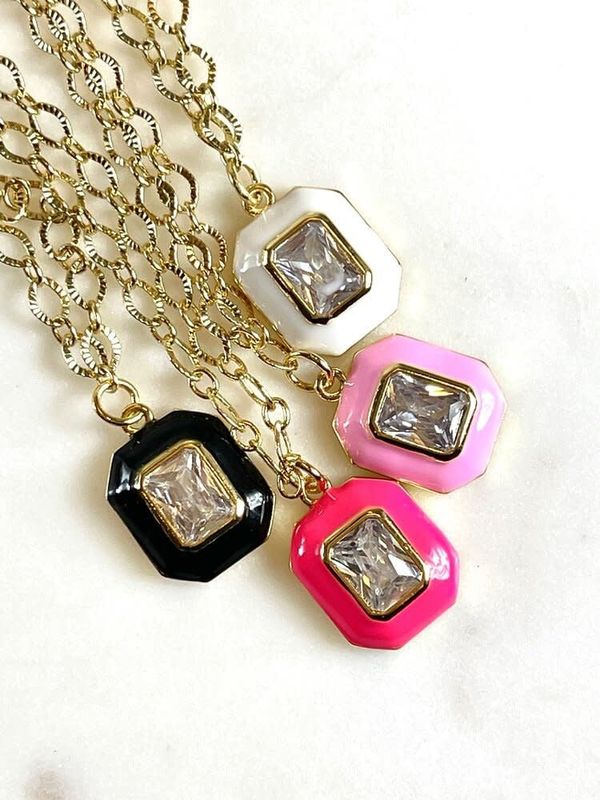 &quot;Shine On&quot; Neon Pink Enamel Diamond 18k Necklace
