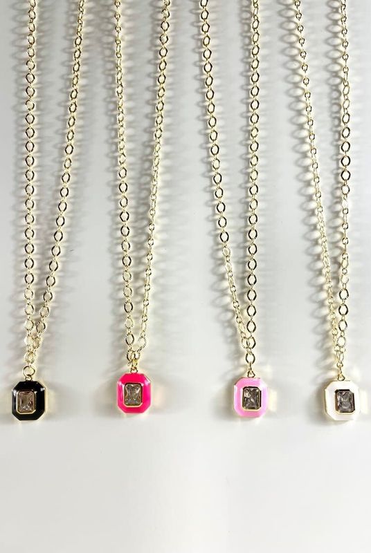 "Shine On" Neon Pink Enamel Diamond 18k Necklace