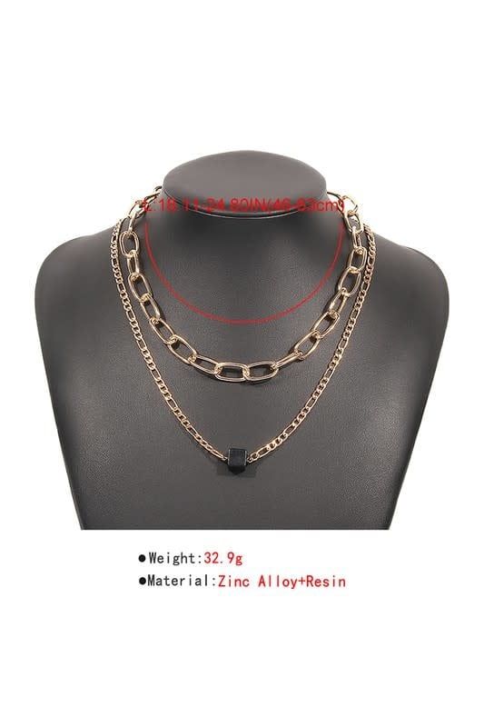 Black Resin Cube Pendent Chain Necklace Set
