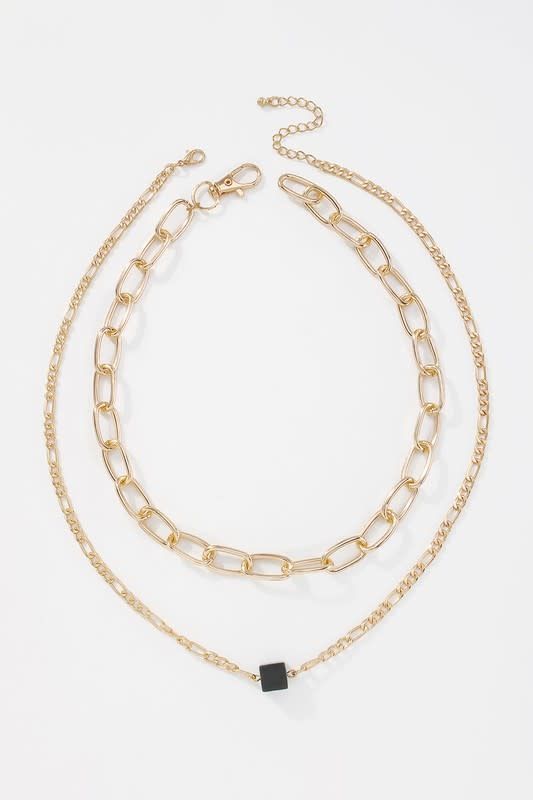 Black Resin Cube Pendent Chain Necklace Set