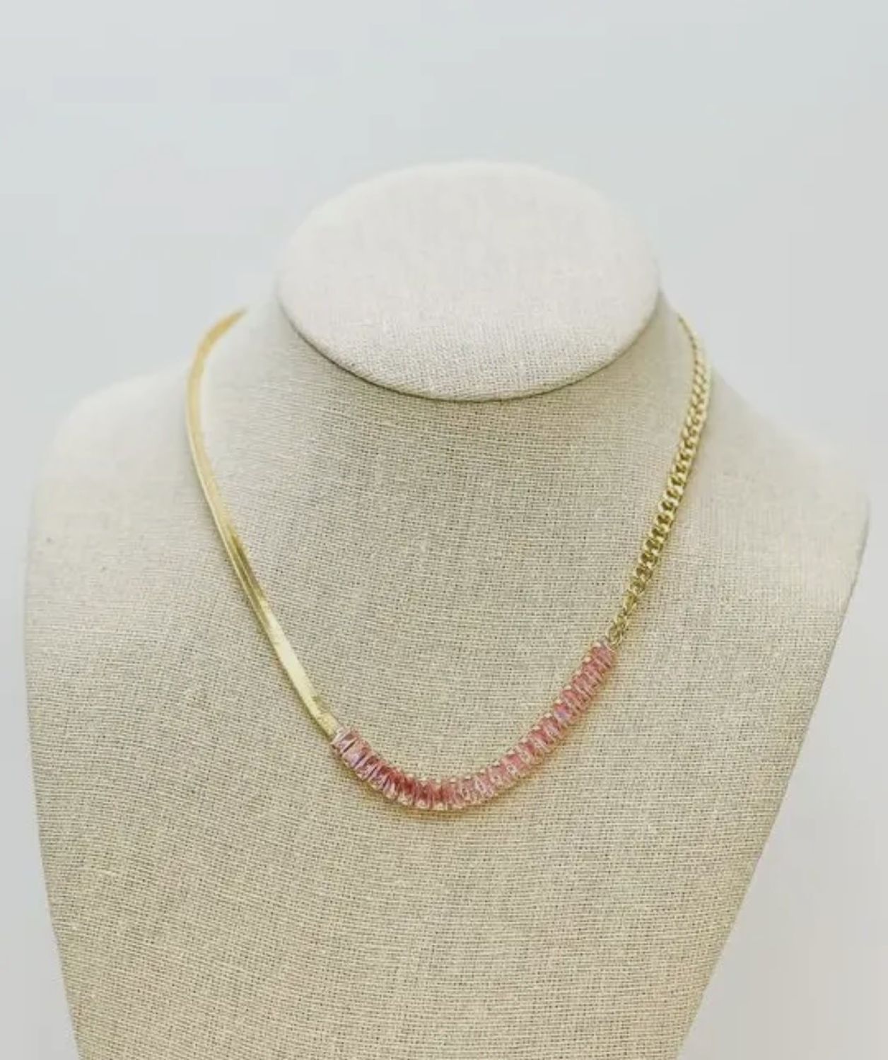 Geometric Pink Stone Chain Necklace