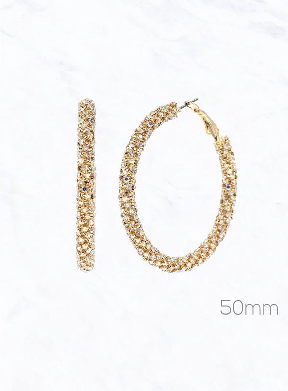 Gold Tube Abalone Rhinestone Hoop Earrings