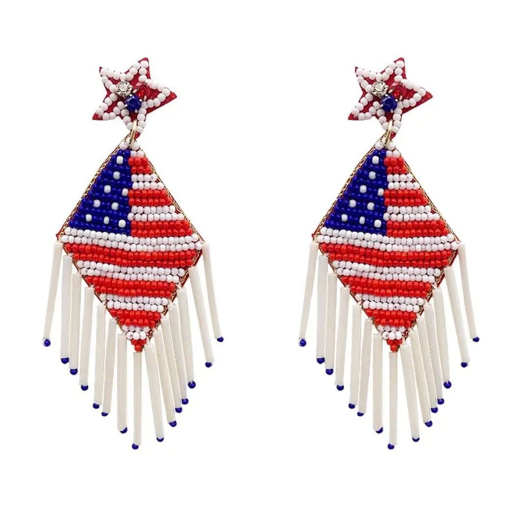Seed Bead USA Flag Post Earrings