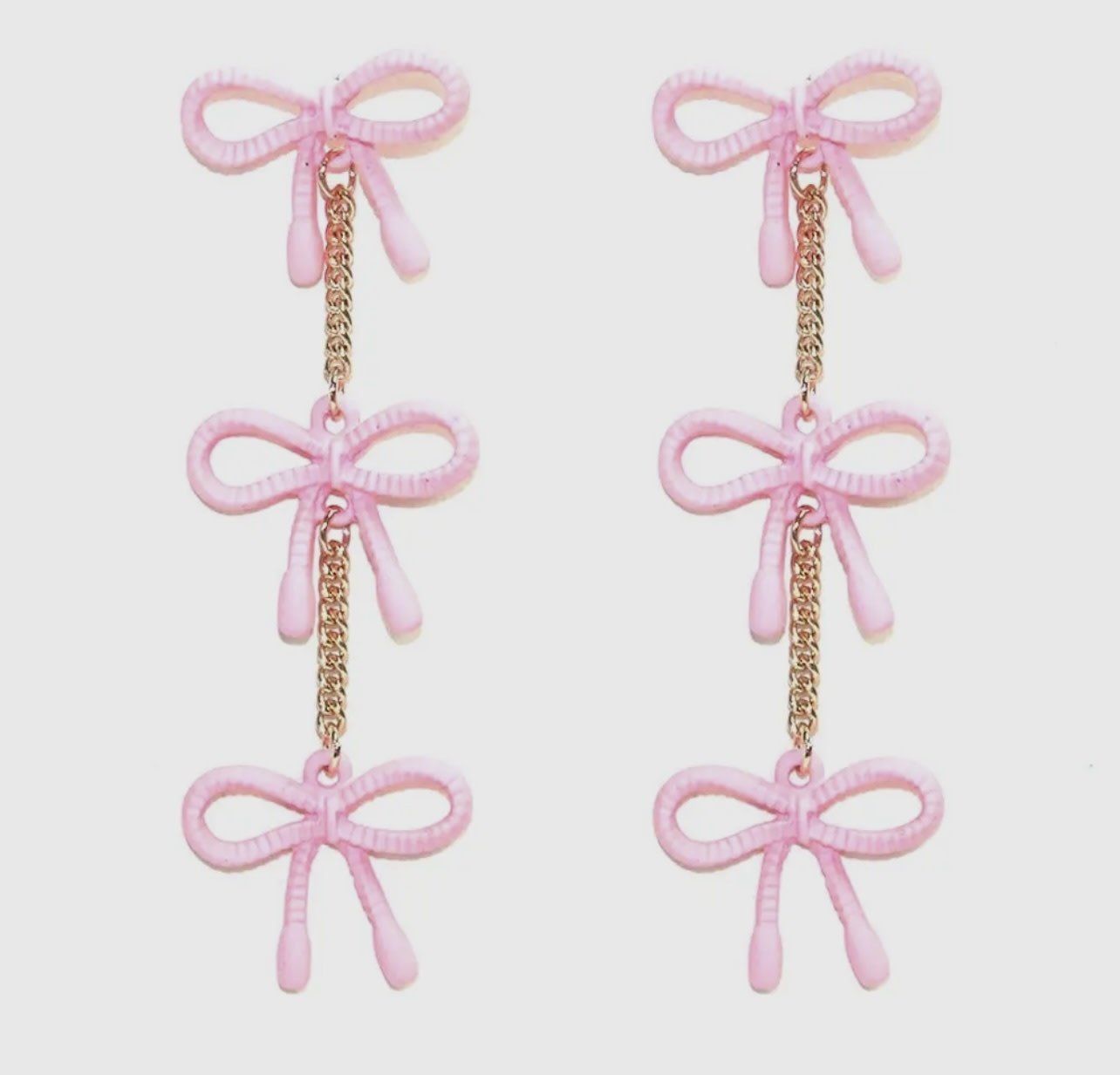 Pink Tiered Bow Dangle Earrings
