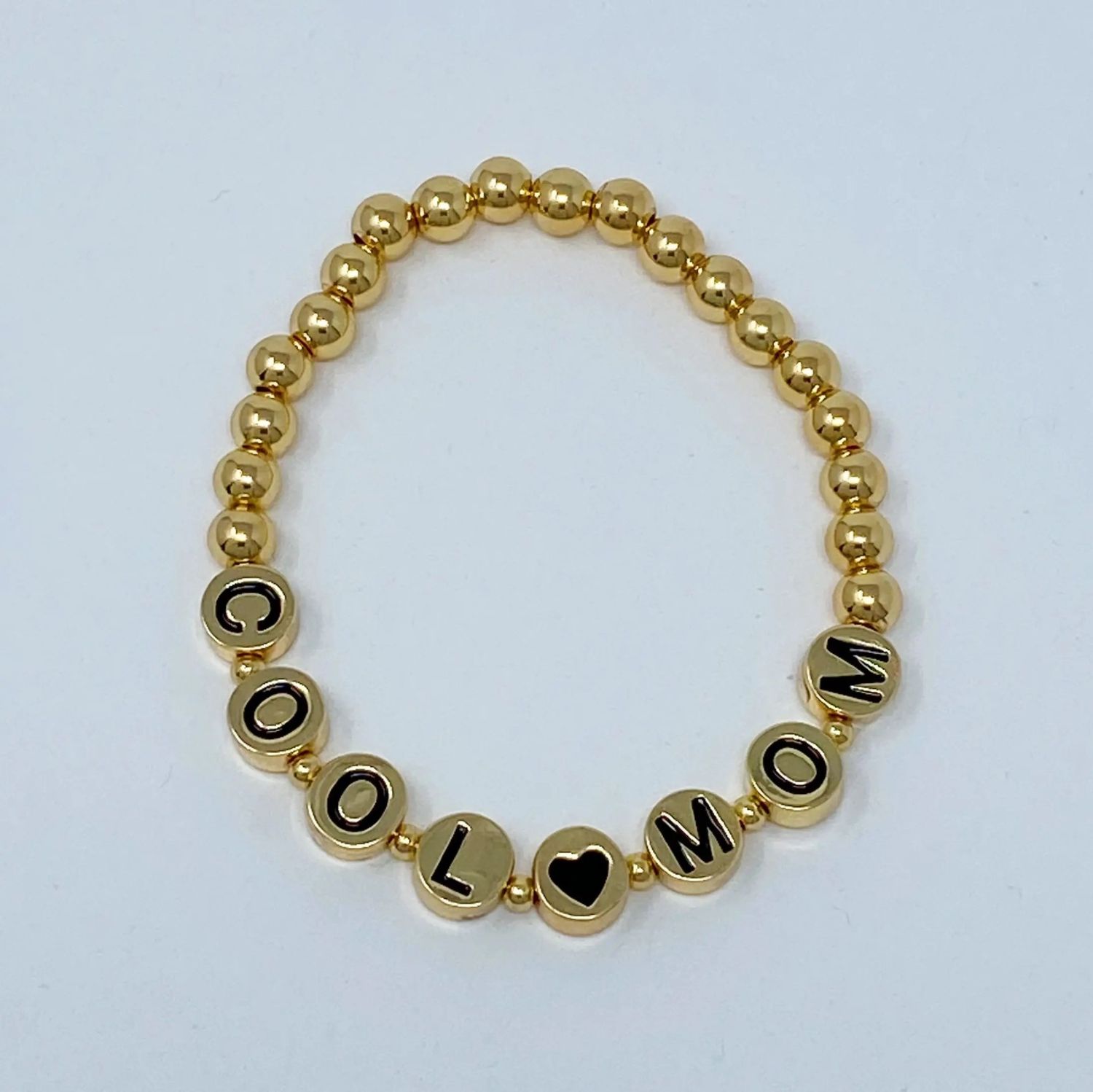 &quot;Cool Mom&quot; Gold Bead Stretch Bracelet