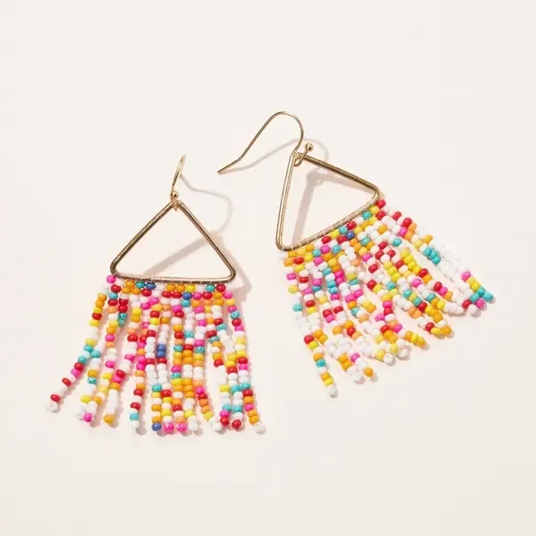 Multicolor Seed Bead Fringe Earrings