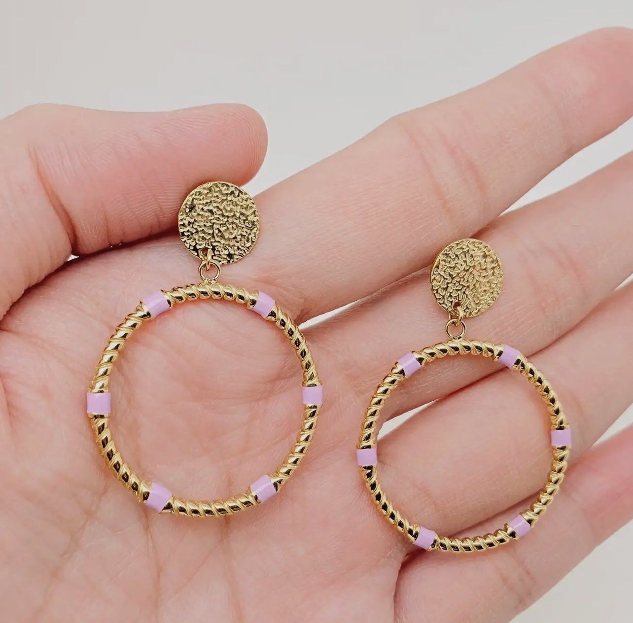 18K Gold Plated Stainless Steel Ring Charm Earrings