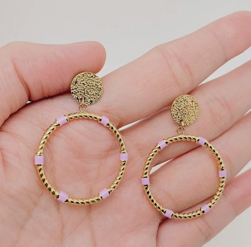 18K Gold Plated Stainless Steel Ring Charm Earrings