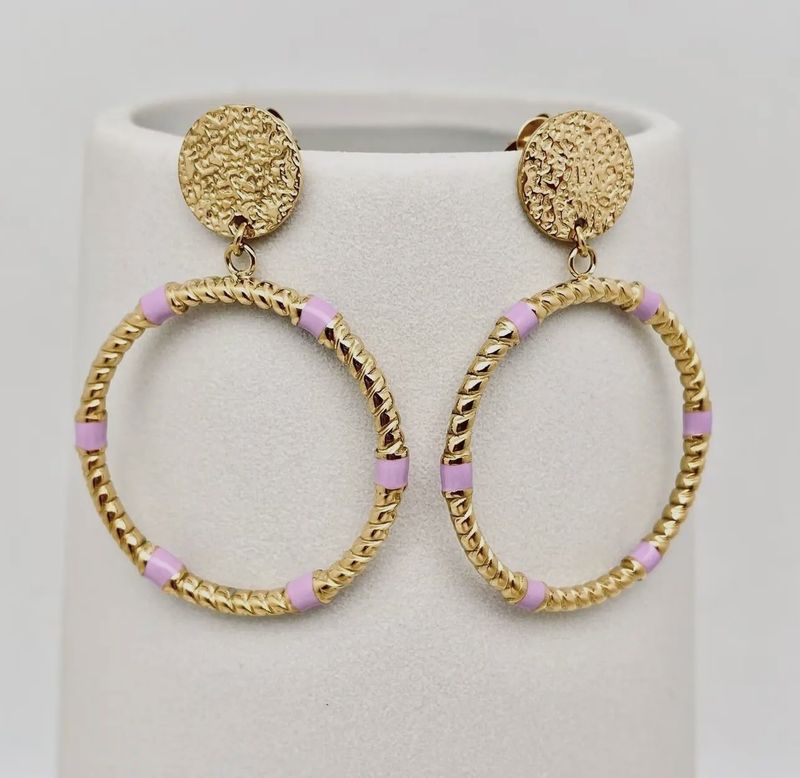 18K Gold Plated Stainless Steel Ring Charm Earrings