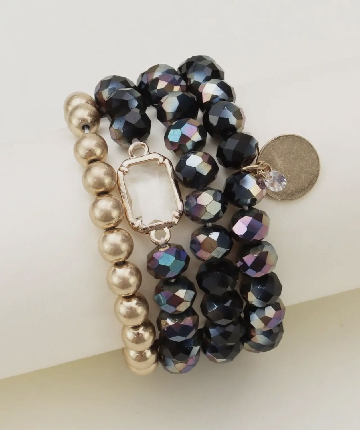 Multi Crystal Coin Charm Bracelet Set
