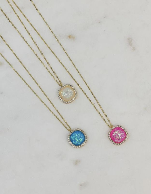 Gold Dipped Shimmering Stone Pendant Necklace