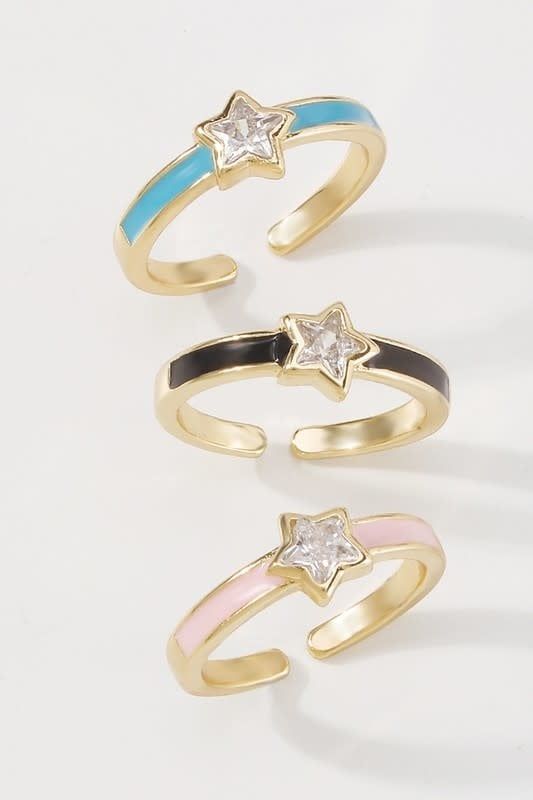 Blue Enamel Diamond Star Adjustable Ring, 0.66"