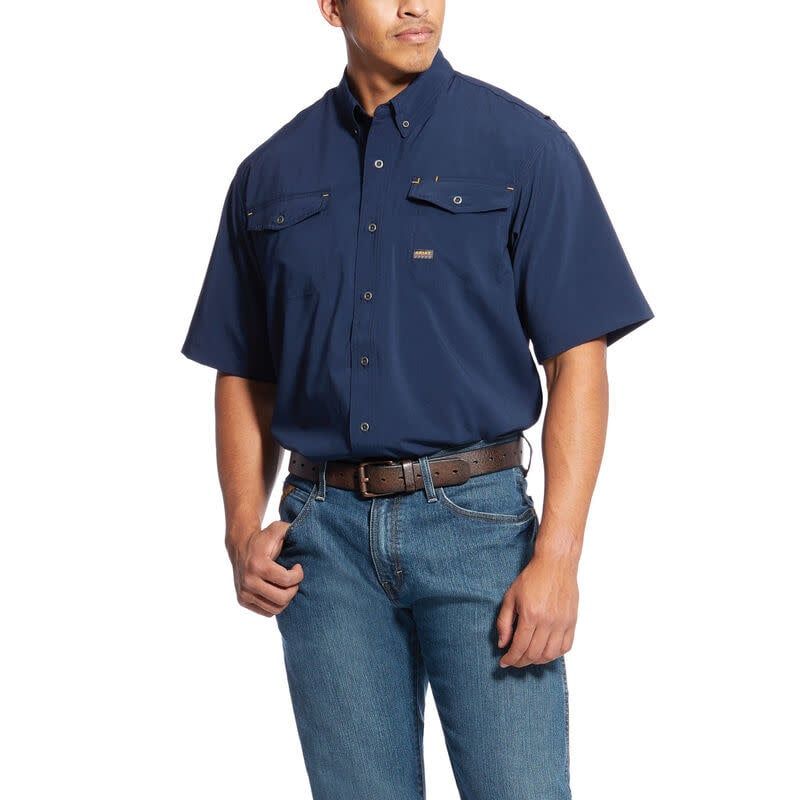 Ariat Mens Rebar Made Tough VentTEK DuraStretch Work Shirt, Color: Navy, Size: M