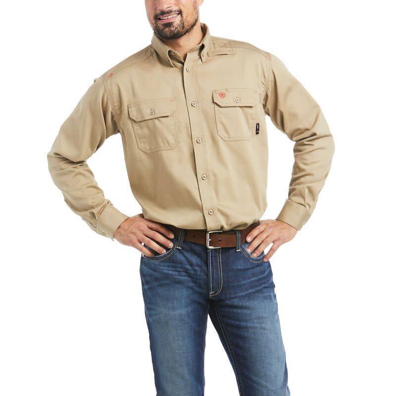 Ariat Mens FR Solid LS Work Shirt , Color: Khaki, Size: M