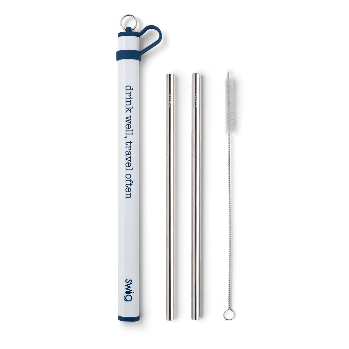 Double Stainless Steel Straw Set, Color: Navy