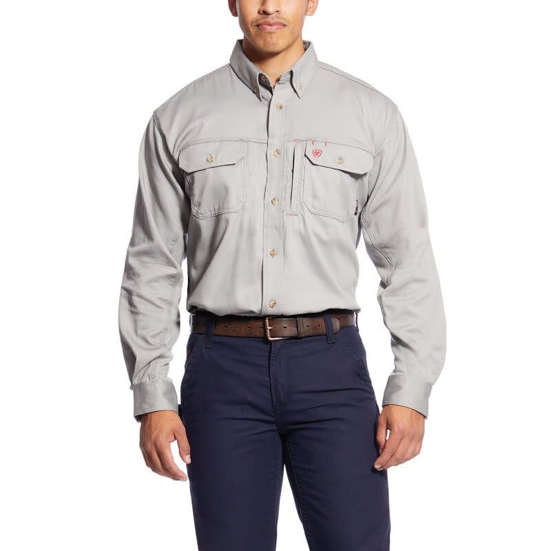 Ariat Men FR Solid Vent Work Shirt, Color: Silver Fox, Size: L