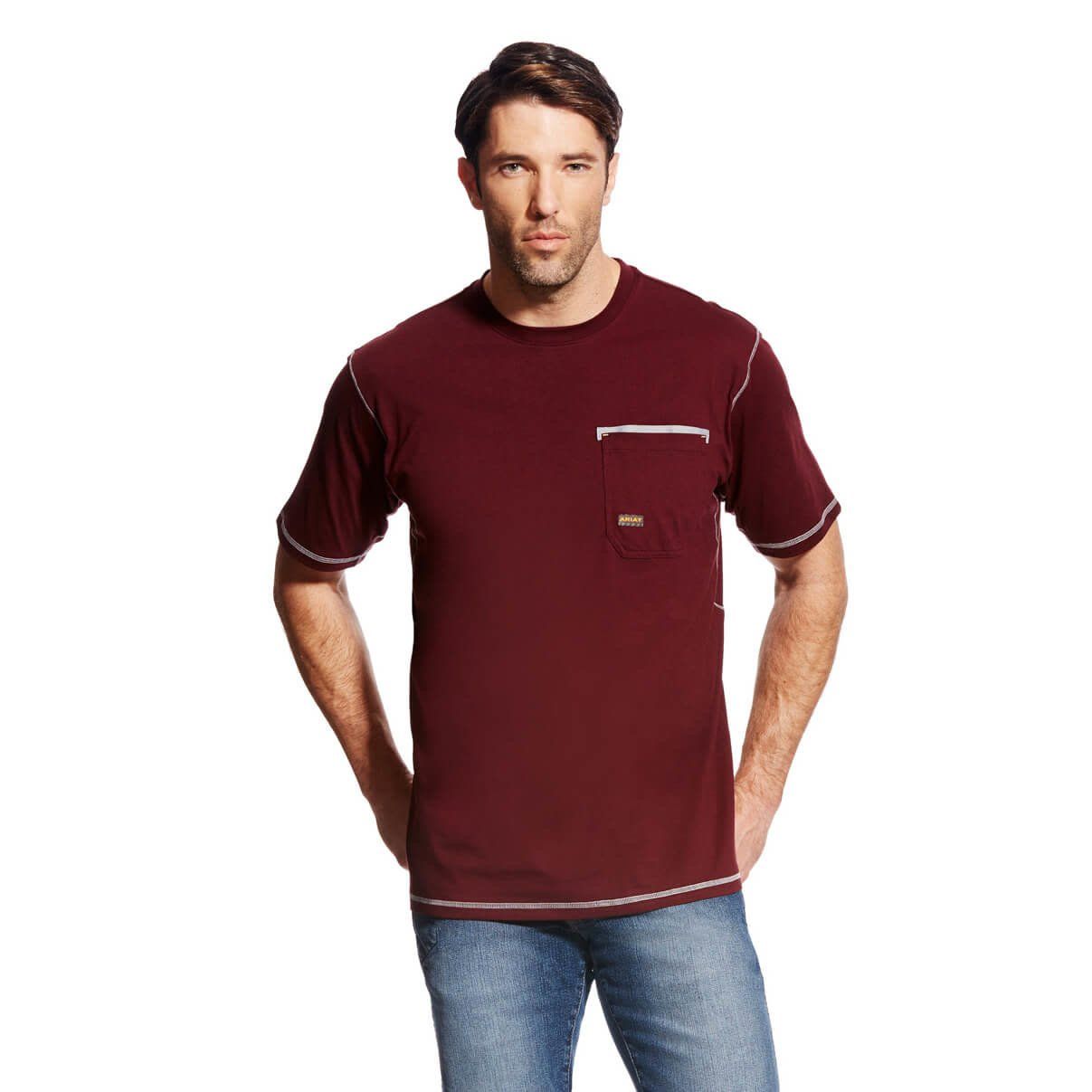 Ariat Mens Rebar Workman T-Shirt, Color: Malbec, Size: S