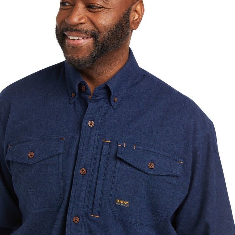 Ariat Mens Rebar Flannel DuraStretch Work Shirt, Color: Dark Blue Heather, Size: M