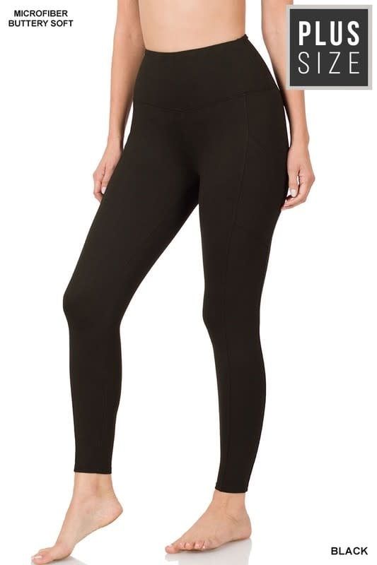 Brushed Microfiber Full Length Leggings Plus, Color: Black, Size: 1X