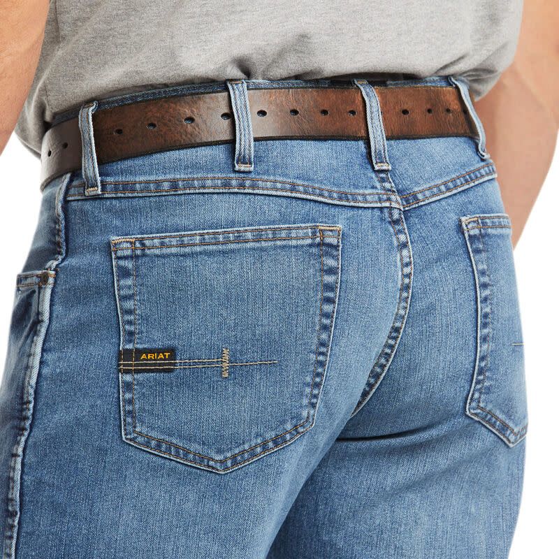 Ariat Mens Rebar M4 Low Rise DuraStretch Basic Boot Cut Jean, Color: Blue Haze, Size: 30/30