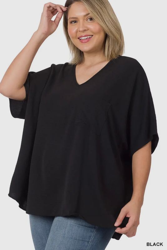 Plus Solid Woven Airflow Dolman Top 