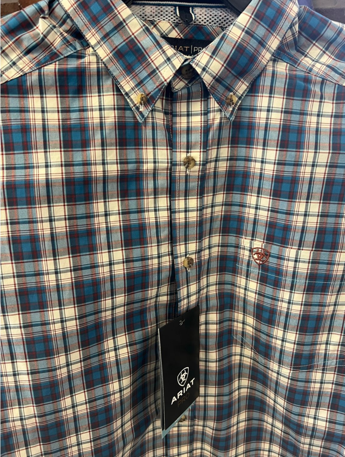 Ariat Men&#39;s Pro Parrin Classic Fit LS Shirt, Color: Teal, Size: M