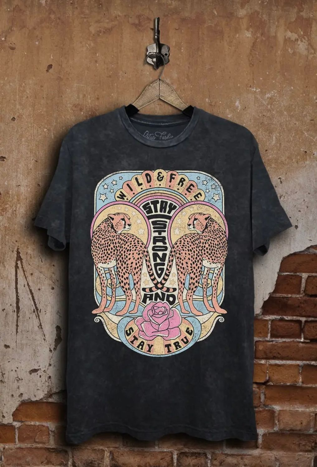Wild Free Leopard Mineral Wash Graphic Top, Color: Vintage Black, Size: S