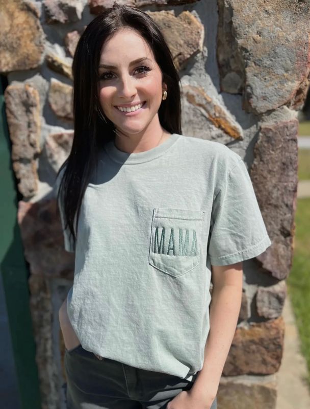 Embroidered &quot;MAMA&quot; Pocket Comfort Color Tee